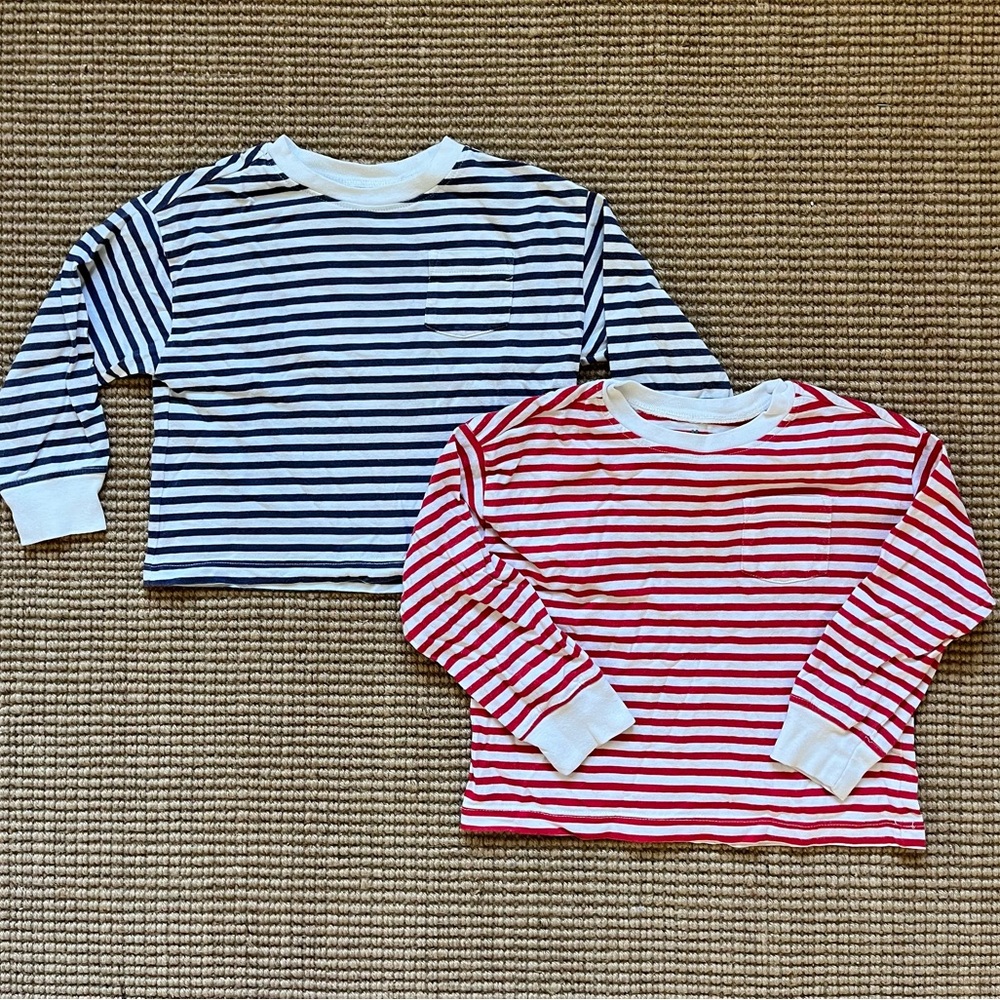 Primary brand Kids long sleeve easy stripe tee set - Red and Blue